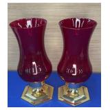 9.5"t Ruby Red Glass Candle Holders