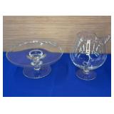 10" Glass Cake Plate/ 8" Glass Pitcher lot no ship