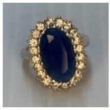 sz 7.25 Blue Stone Silver Tone Ring unmarked