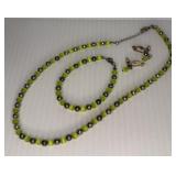 Green Bead Necklace Bracelet Earrings set