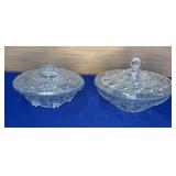 2 Glass Covered Candy Dishes 7"