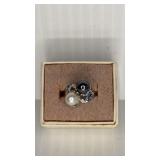 sz 7 Silver Tone Pearl Ring