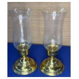 Etched Glass/ Brass Candle Holders 10"