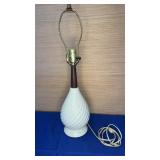 22" MCM Lamp Porcelain w/Wood Accent
