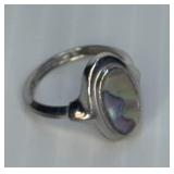 sz 7.75 Avon Mother Pearl? Silver Tone Ring