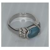 sz 8 unmarked Silver Tone Aqua Stone Ring