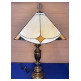 30" Tall Brass Lamp w/plastic Stained "glass"Shade