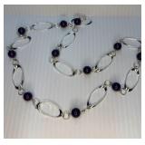 Chain/Blue Bead Silver Tone Necklace