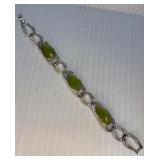 Silver Tone Green Stone Bracelet