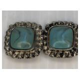 Green Stone Clip on Earrings