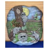 Ceramic Racoon Plaque 9x10 1980 Macky Mold