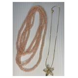 Pink Beaded/Gold Tone Necklace lot