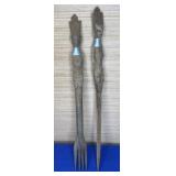 14" Tribal Wood Carved Fork and Knife