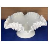 Fenton Hobnail Milk Glass Crimped Candle Bowl 8"