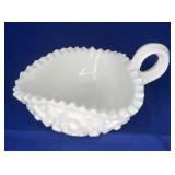Milk Glass Heart Nappy Dish Saw Tooth Rim 5x6