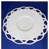 Milk Glass Open Lace Pedestal Plate 12.5"