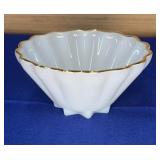 Anchor Hocking Milk Glass Fluted Gold Rim Bowl 5"