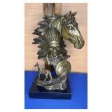Bronze Native Amer Indian Bust Horses signed Milo