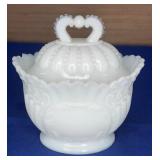Victorian Milk Glass Lidded Sugar 5" t note chip