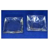 Pair Clear Glass Ashtrays 3.5"