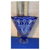 Cut to Clear Cobalt Blue Crystal Fan Vase 9"