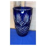 Cut to Clear Cobalt Blue Crystal Vase 8.75"