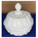 Westmoreland Milk Glass Paneled Grape Covered 5"