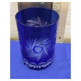 Cut to Clear Cobalt Blue Lowball/Juice Glass 3-1/2