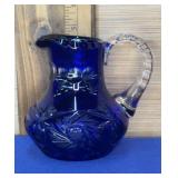 Cut to Clear Cobalt Blue Crystal Pticher 5"