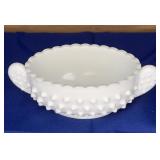 Fenton Milk Glass Hobnail Double Handle Nut 6.5"