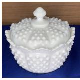 Fenton Milk Glass Hobnail Lidded Dish 5