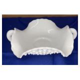 Fenton Milk Glass Hobnail Double Handle Bon Bon 6"