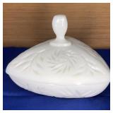 Hazel Atlas Milk Glass Triangle Lidded dish 7"
