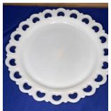 Anchor Hocking Milk Glass Lace Edge Cake Plate 13"