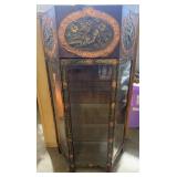 Antique Homemade Display Cabinet Beveled Glass Tin