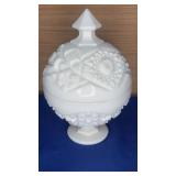 Kemple Milk Glass Covered Dish 7.5"