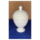 Avon Milk Glass Lidded Pedestal Dish 6.5"
