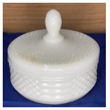 Milk Glass Powder Jar Diamond Cut 5"