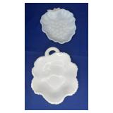 Pair 6" Grape/Leaf Milk Glass Dishes