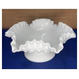 Fenton Milk Glass Hobnail Ruffled Pedestal Compote