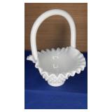 Fenton Hobnail Milk Glass Basket 6.5" x 8" tall