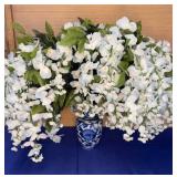 9" Blue/White Vase note chip on base w/faux flower