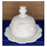 Imperial Glass Milk Glass Covered Butter Embossed