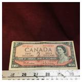 1954 Canada $2 Banknote Paper Money Bill