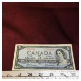 1954 Canada $5 Banknote Paper Money Bill