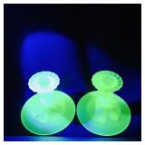 Pair Of Uranium Satin Glass Candleholders