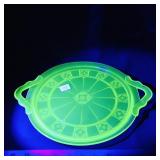 Handled Uranium Glass Serving Tray (12 1/2')
