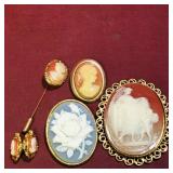 Cameo Brooches, Earrings & Hat Pin