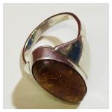 Silver 925 Amber Ring (Size 7)