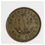 1938 Newfoundland One Cent Coin